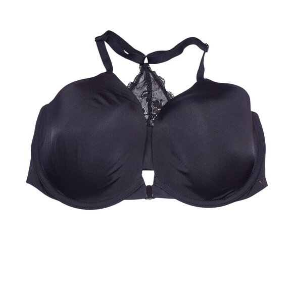 Victoria's Secret T-shirt Lightly Lined Demi Bra 34DD Black Front Closure Lace - Picture 1 of 8